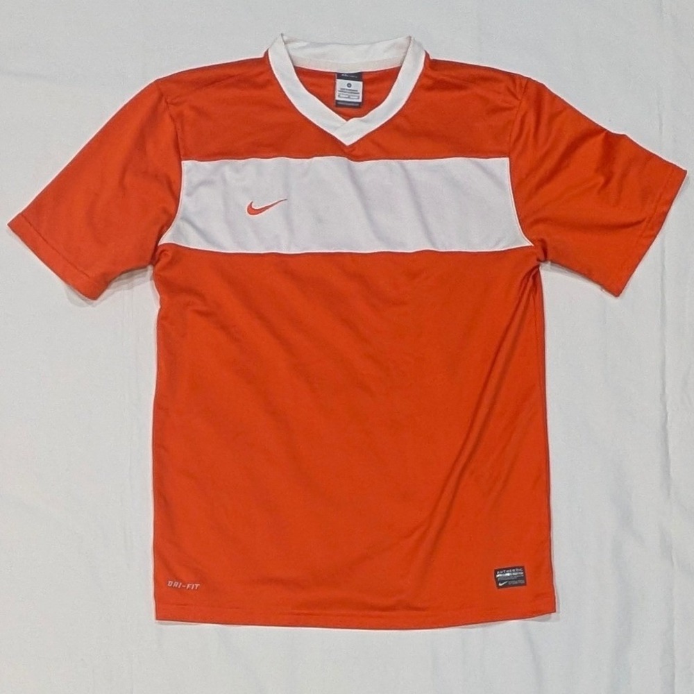 Nike Dri-FIT Soccer Jersey Mens Medium Orange White Number 6 Colorblock V-Neck